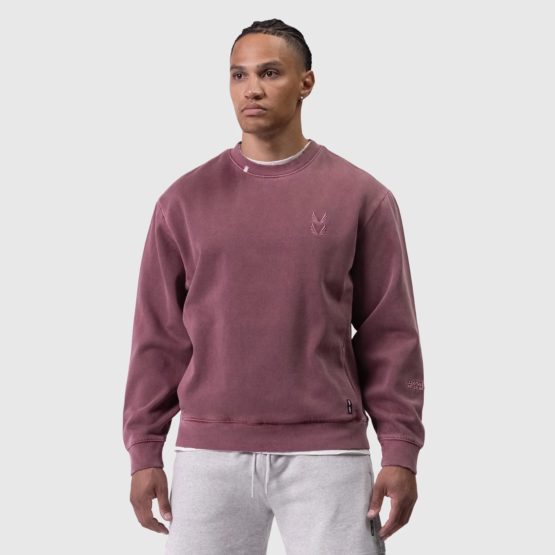 0861. Tech Essential? Distressed Crewneck - Faded Crimson Outdoor Adventure Daily Uniform