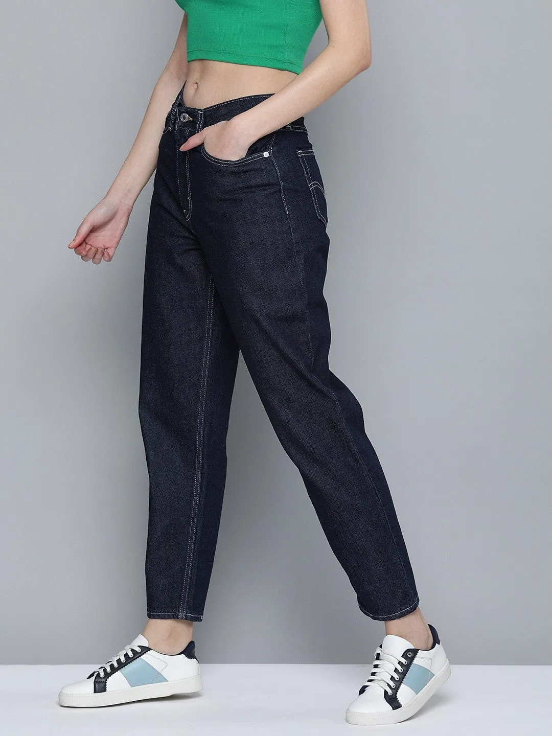 Formal City Walk Party Look Women's 80s Mom Navy Blue Loose Fit High Rise Jeans