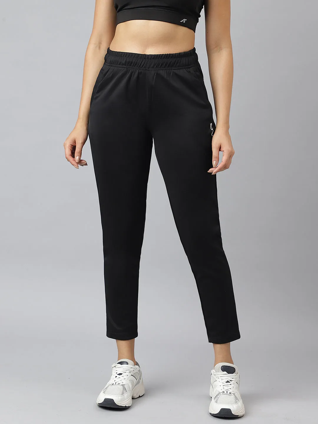 Alcis Women Black Anti-Static Soft-Touch Slim-Fit Training Track Pants All weather