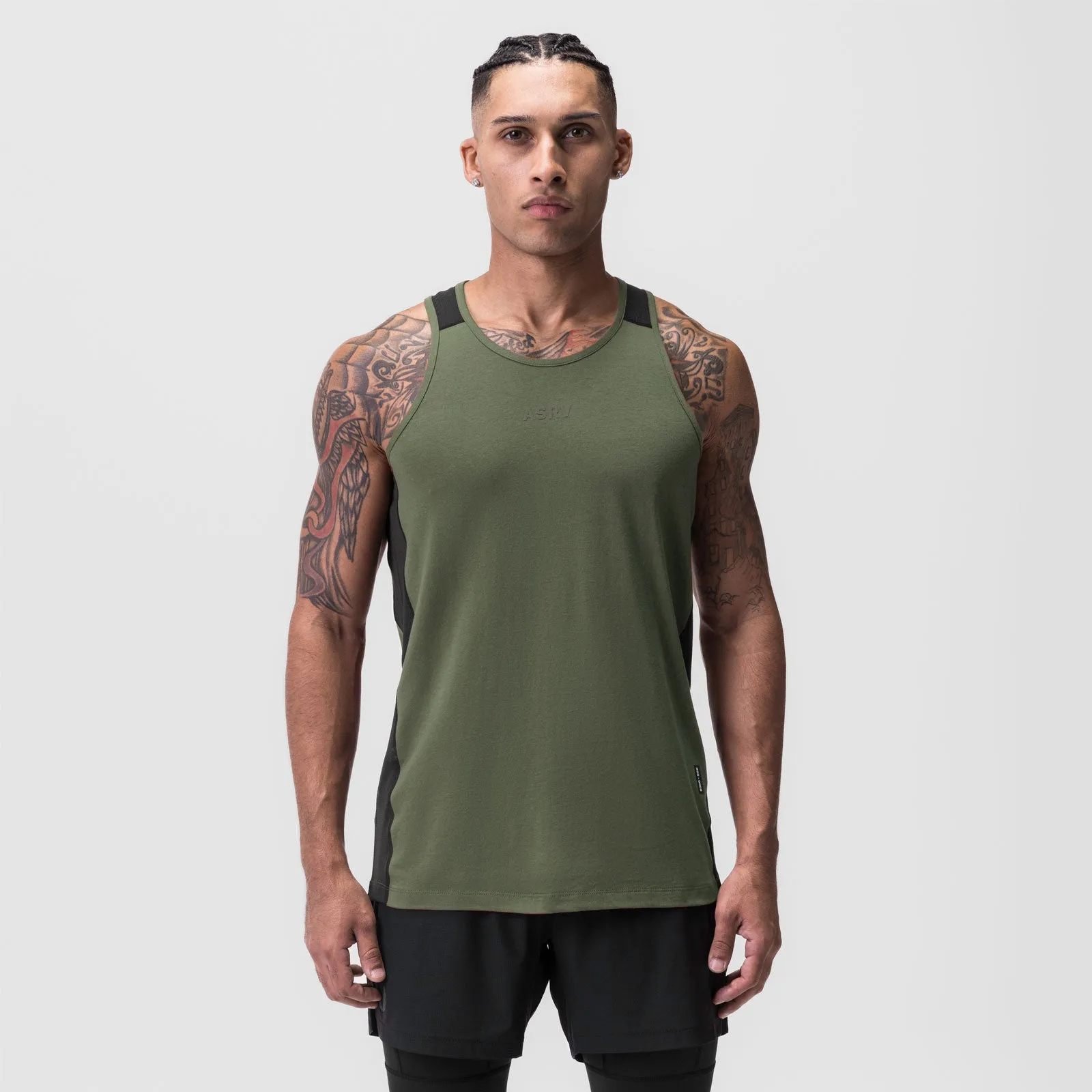 0809. Supima? Mesh Panel Training Singlet - Olive round shape