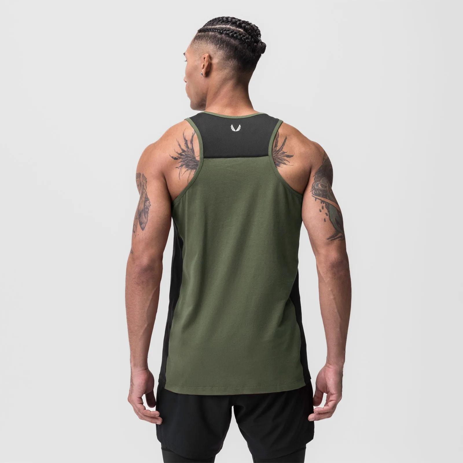 0809. Supima? Mesh Panel Training Singlet - Olive Reinforced Edges Gift - worthy