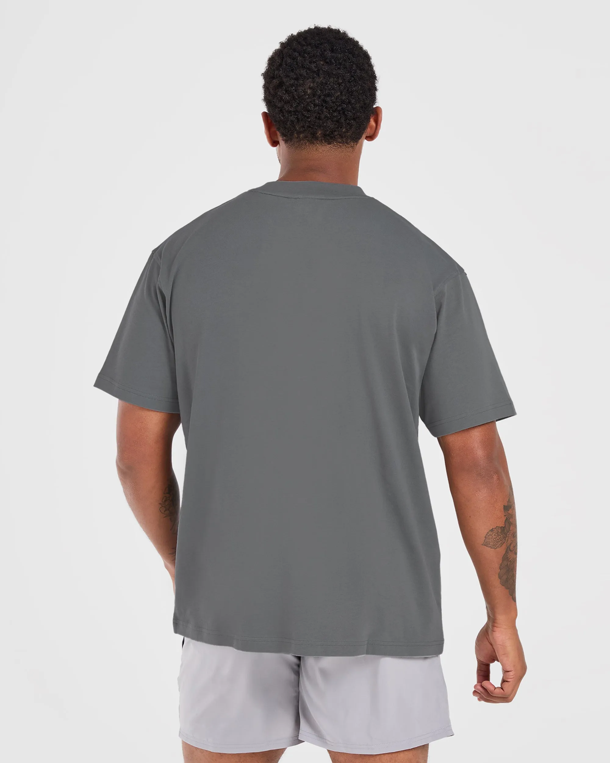 Breathable knit Standard Body Fit Retro Oversized T Shirt - Steel