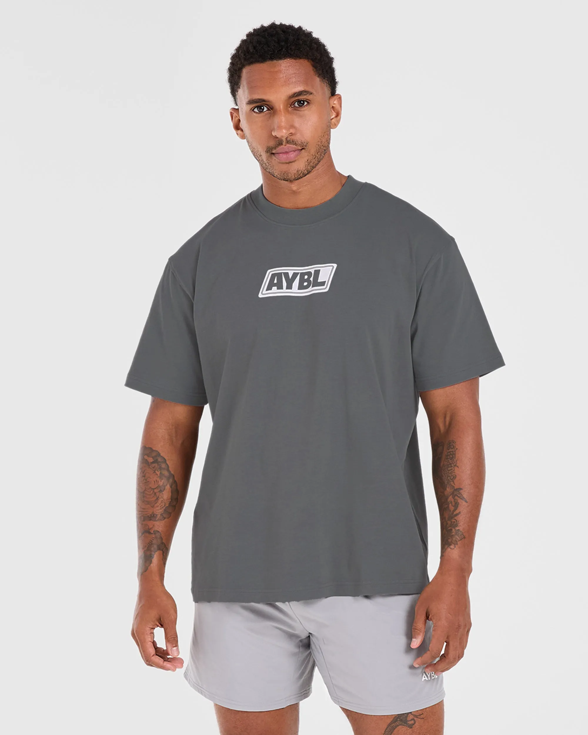 FadeResistant Coating Light Design Retro Oversized T Shirt - Steel