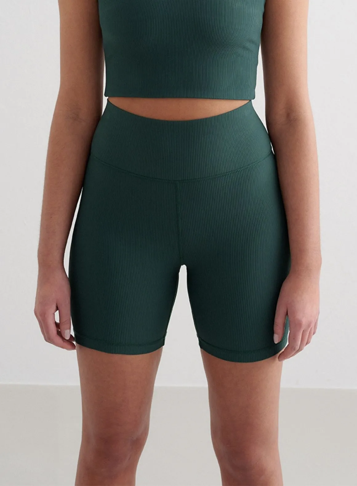 Deep Emerald Ribbed Performance Midi Biker Shorts Gym Wear cool tones