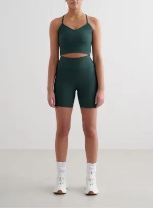 Deep Emerald Ribbed Performance Midi Biker Shorts Smart Fit Minimalist Style