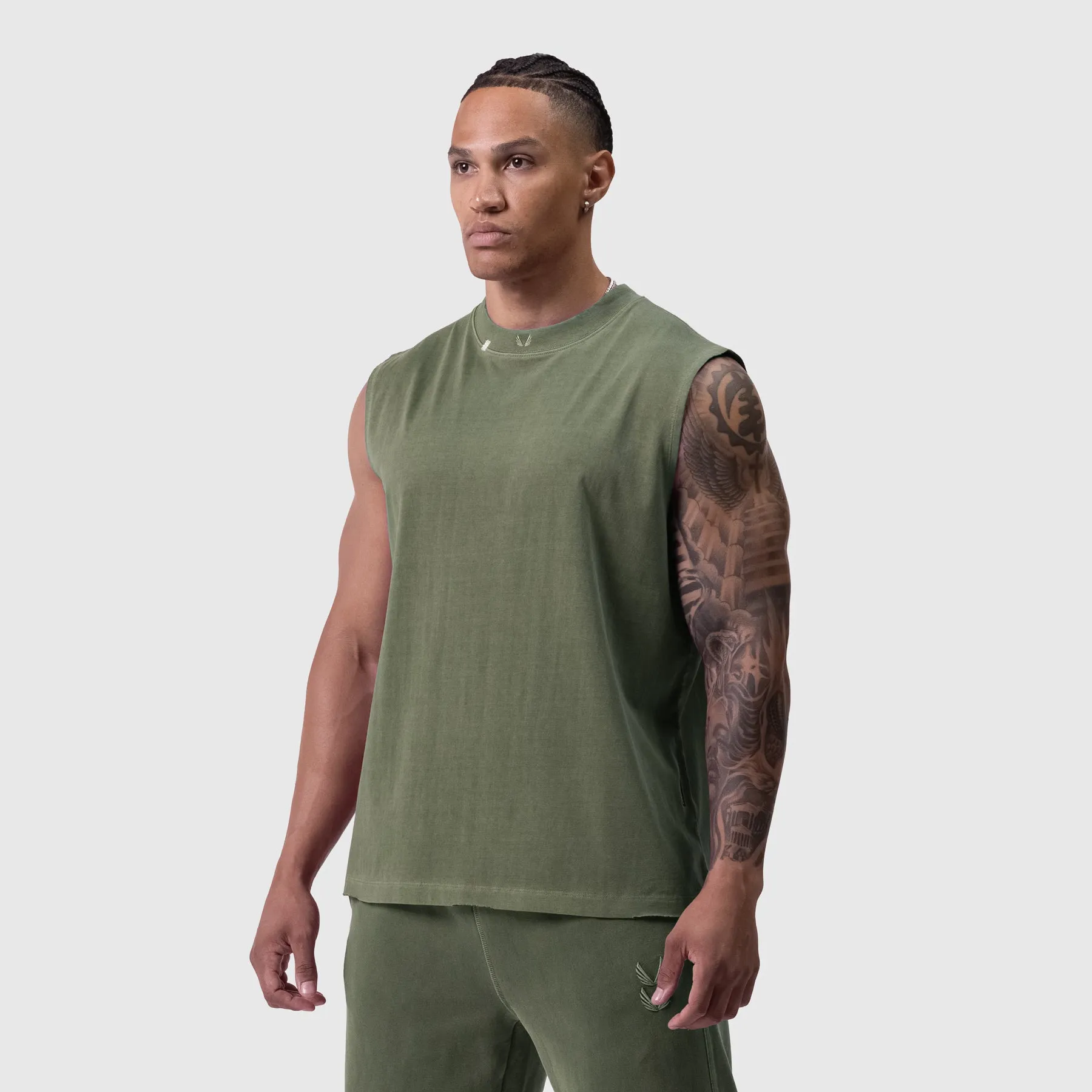 0807. Tech Essential? Relaxed Cutoff - Faded Olive Impact - resistant psychological warfare