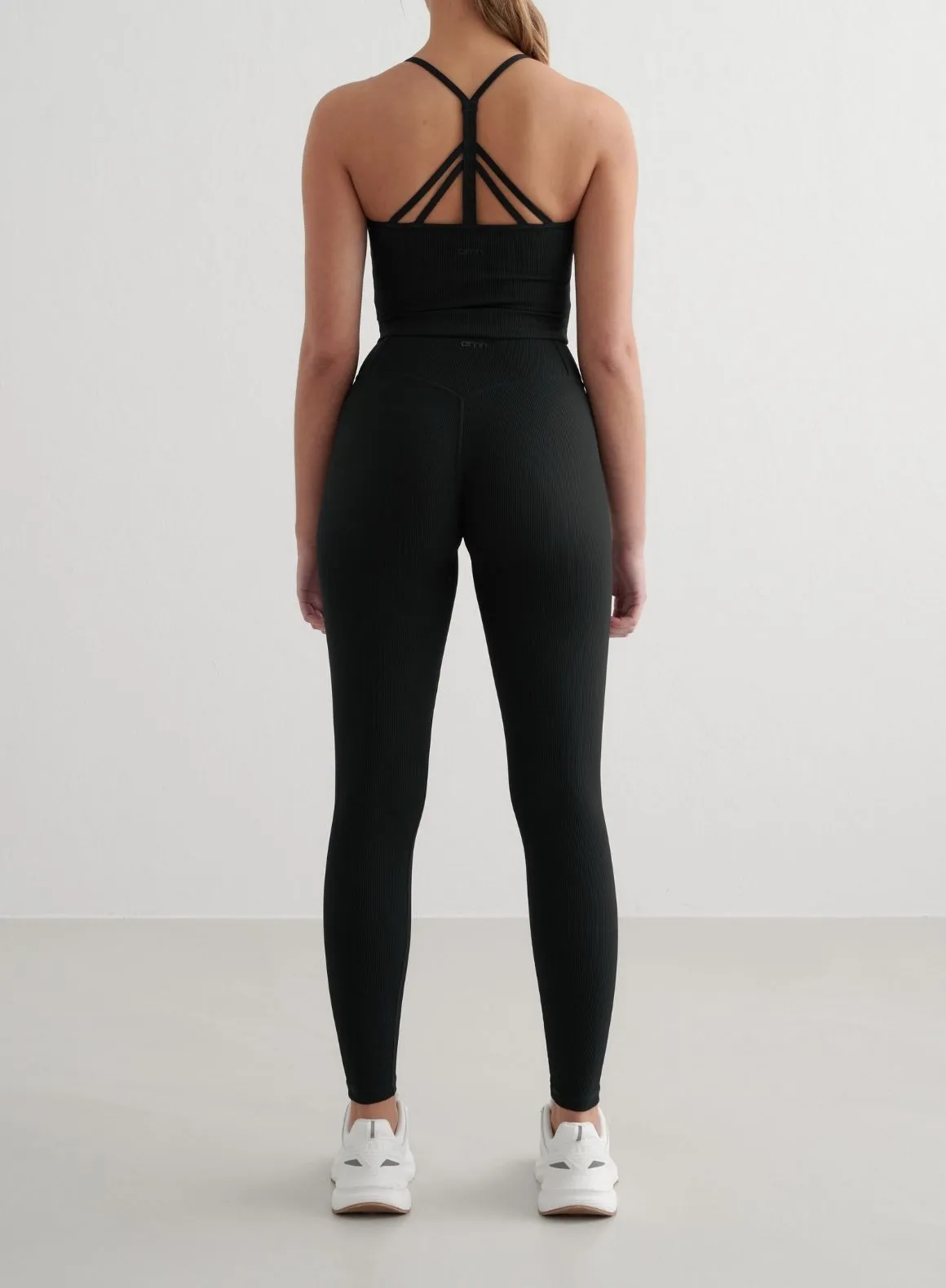 Layered Panel Design Black Ribbed Performance Tights
