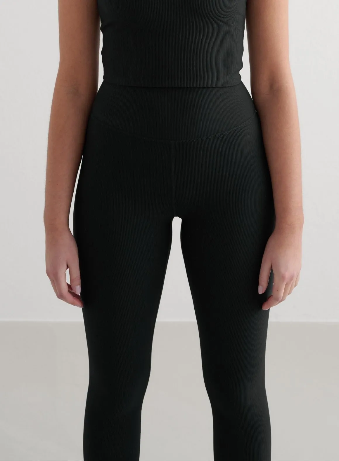 Studio Essential Black Ribbed Performance Tights