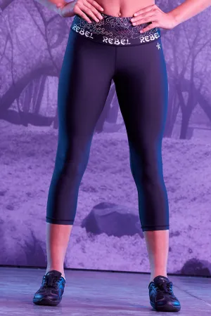 Calm Fit Clean Fit Cropped Crystal Couture Legging in Black Blossom - Special Order