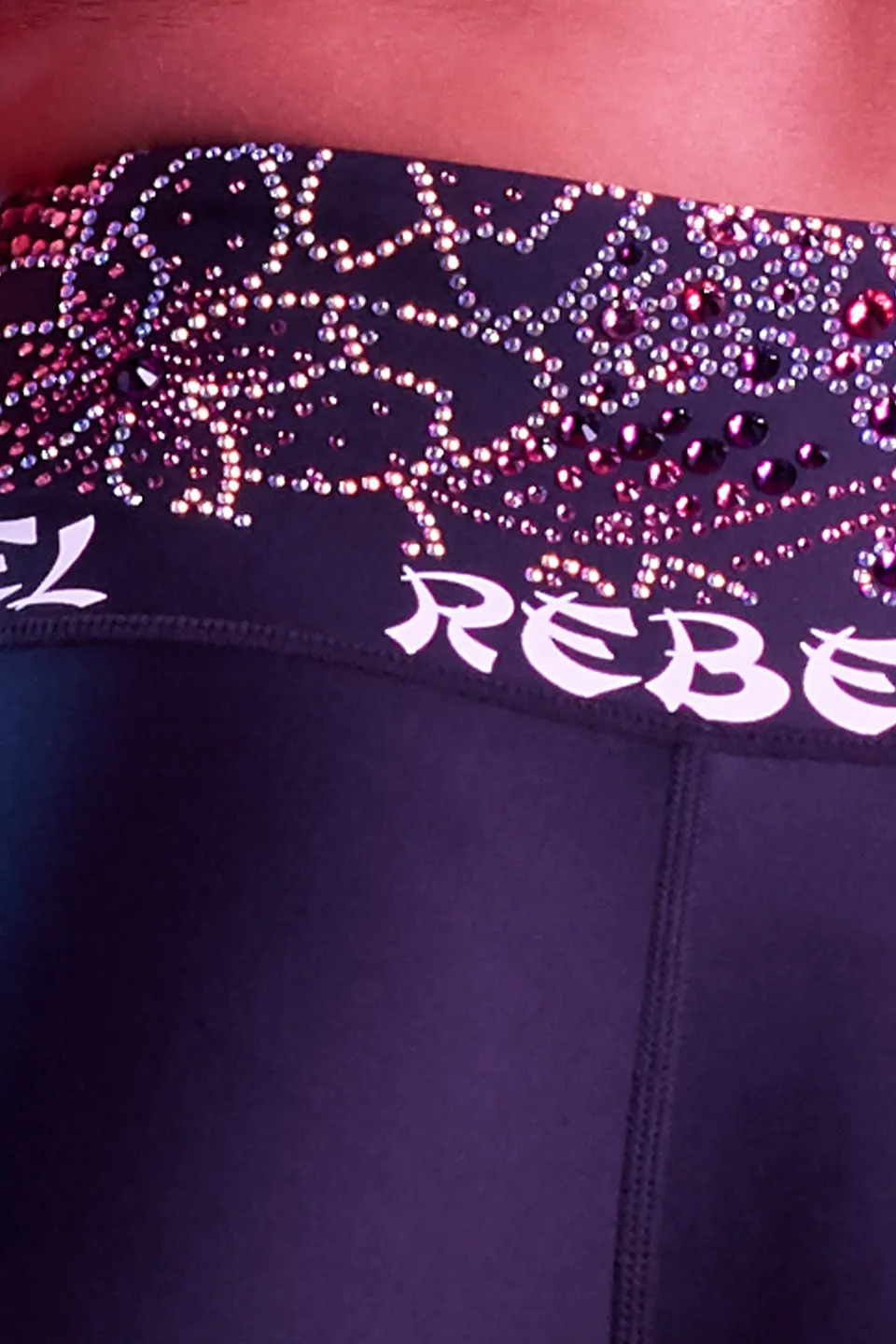 Unisex Style Travel Outfit Cropped Crystal Couture Legging in Black Blossom - Special Order