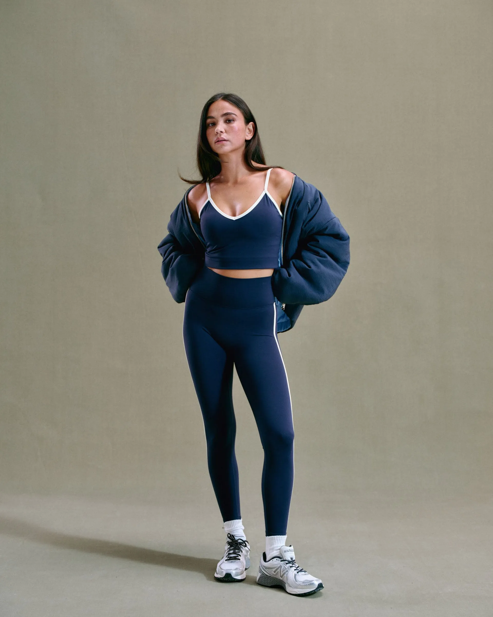 All weather Ultimate Piping Leggings - Navy Blue/Marshmallow