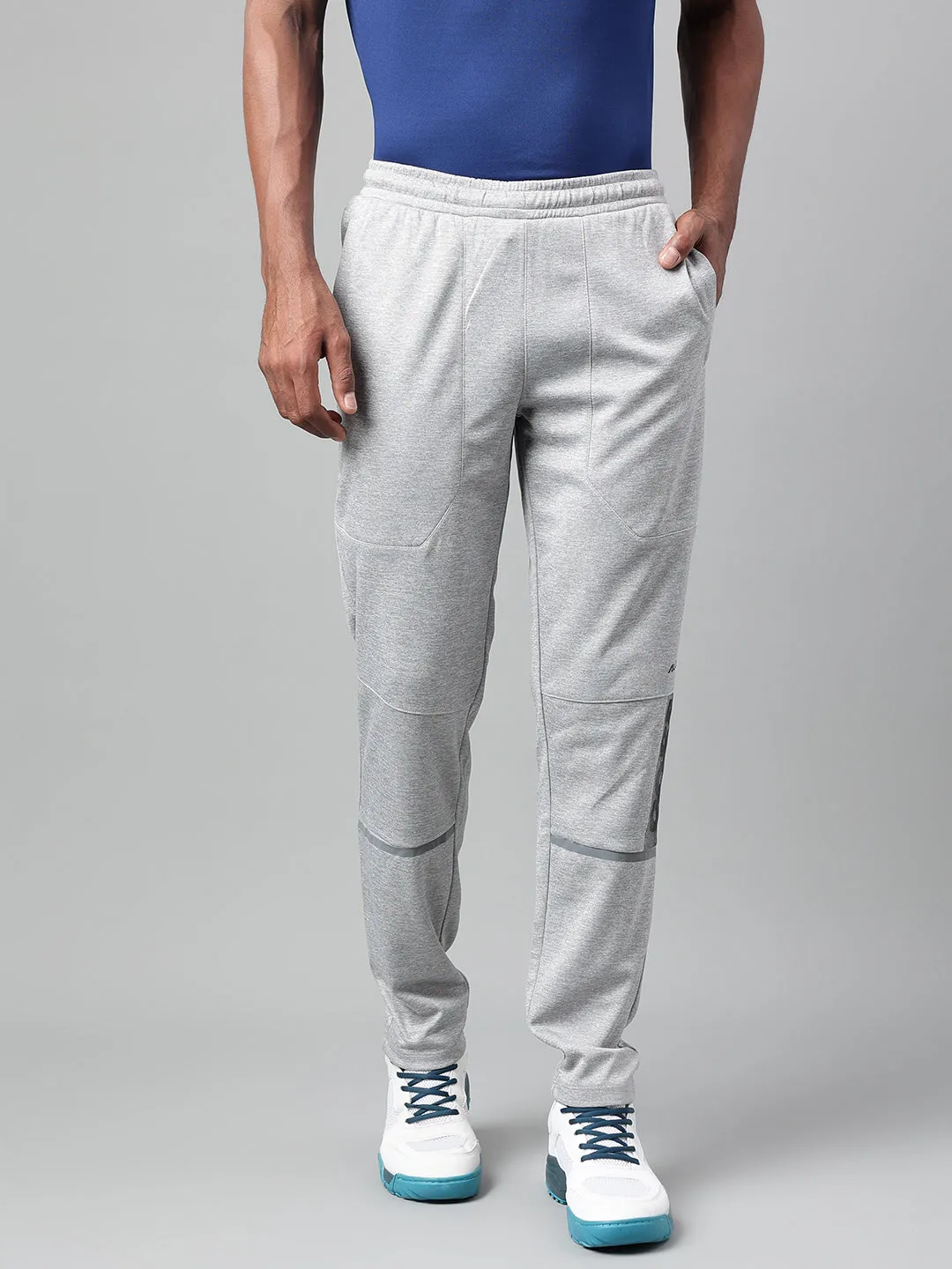 Alcis Men's Light Grey Melange Anti-Static Drytech  Slim-Fit Training Track Pants Cozy Comfort