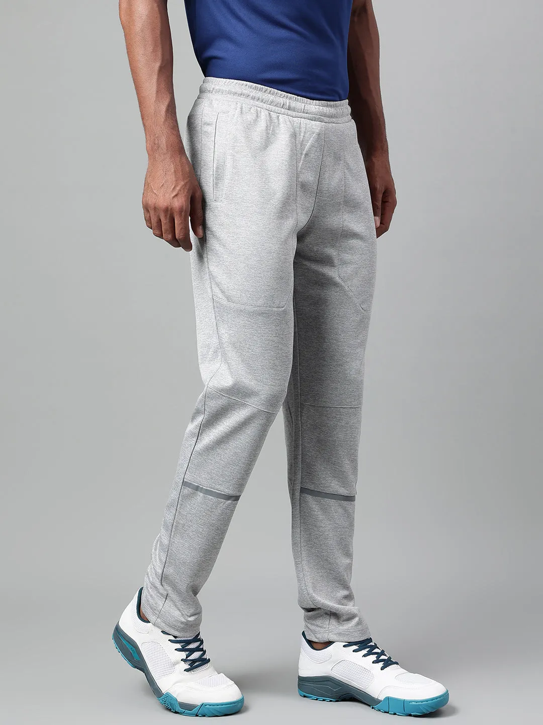 Alcis Men's Light Grey Melange Anti-Static Drytech  Slim-Fit Training Track Pants Stretch Panels