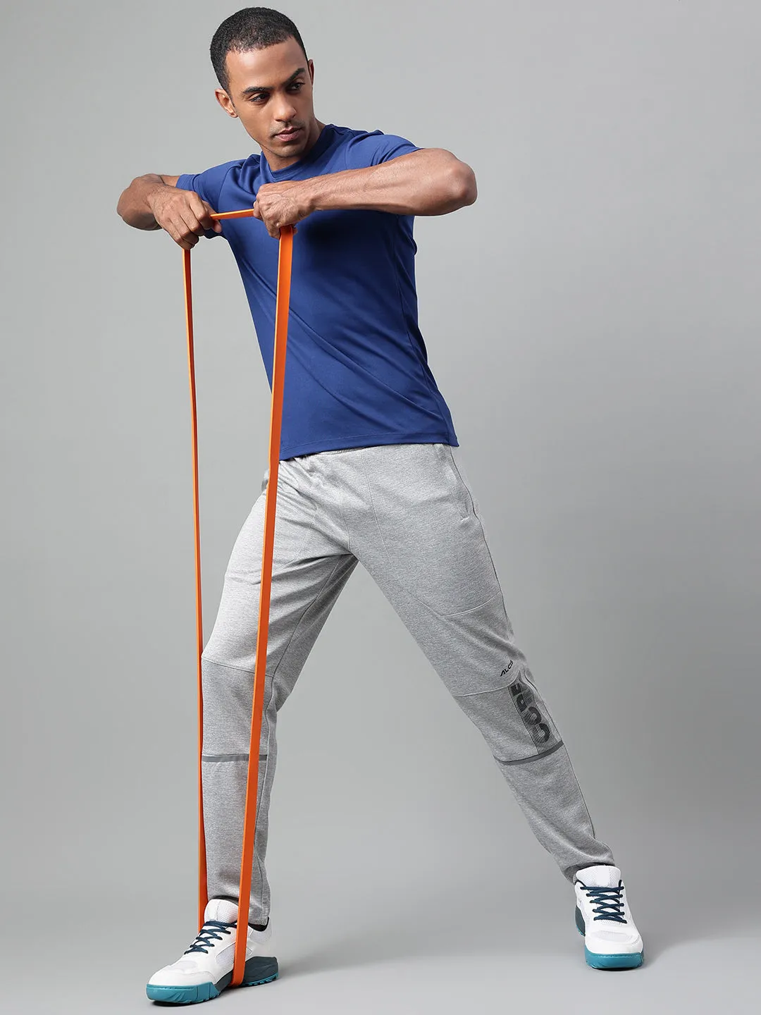 Alcis Men's Light Grey Melange Anti-Static Drytech  Slim-Fit Training Track Pants Flexible Motion