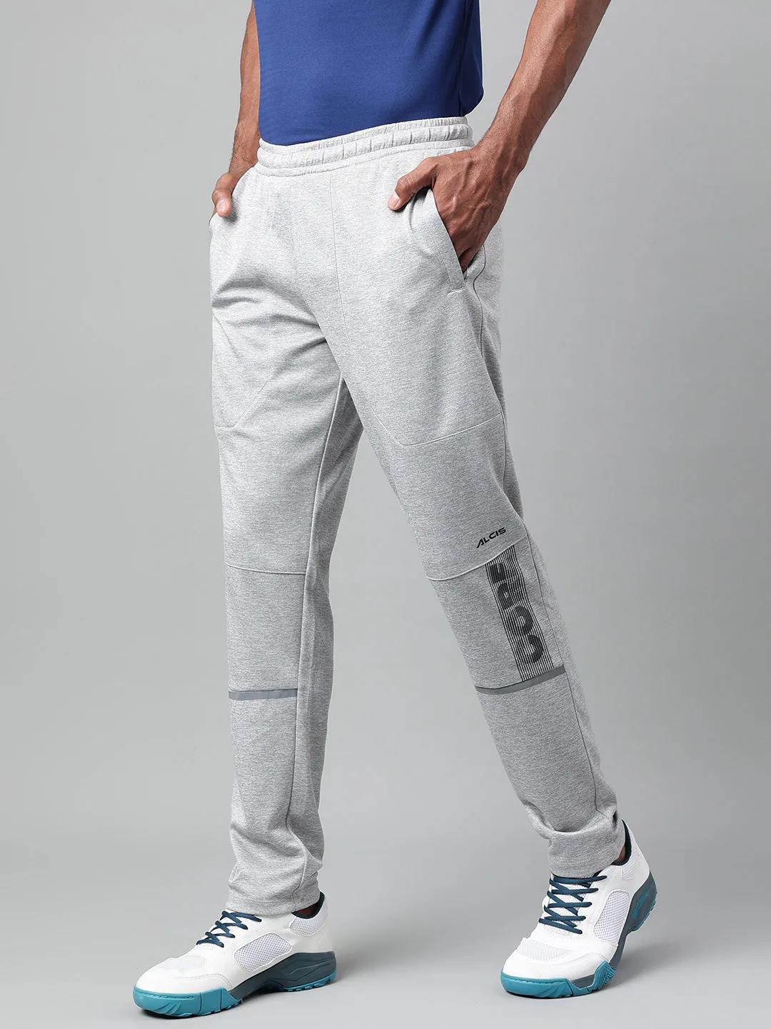 Alcis Men's Light Grey Melange Anti-Static Drytech  Slim-Fit Training Track Pants Flatlock Seams Core Comfort