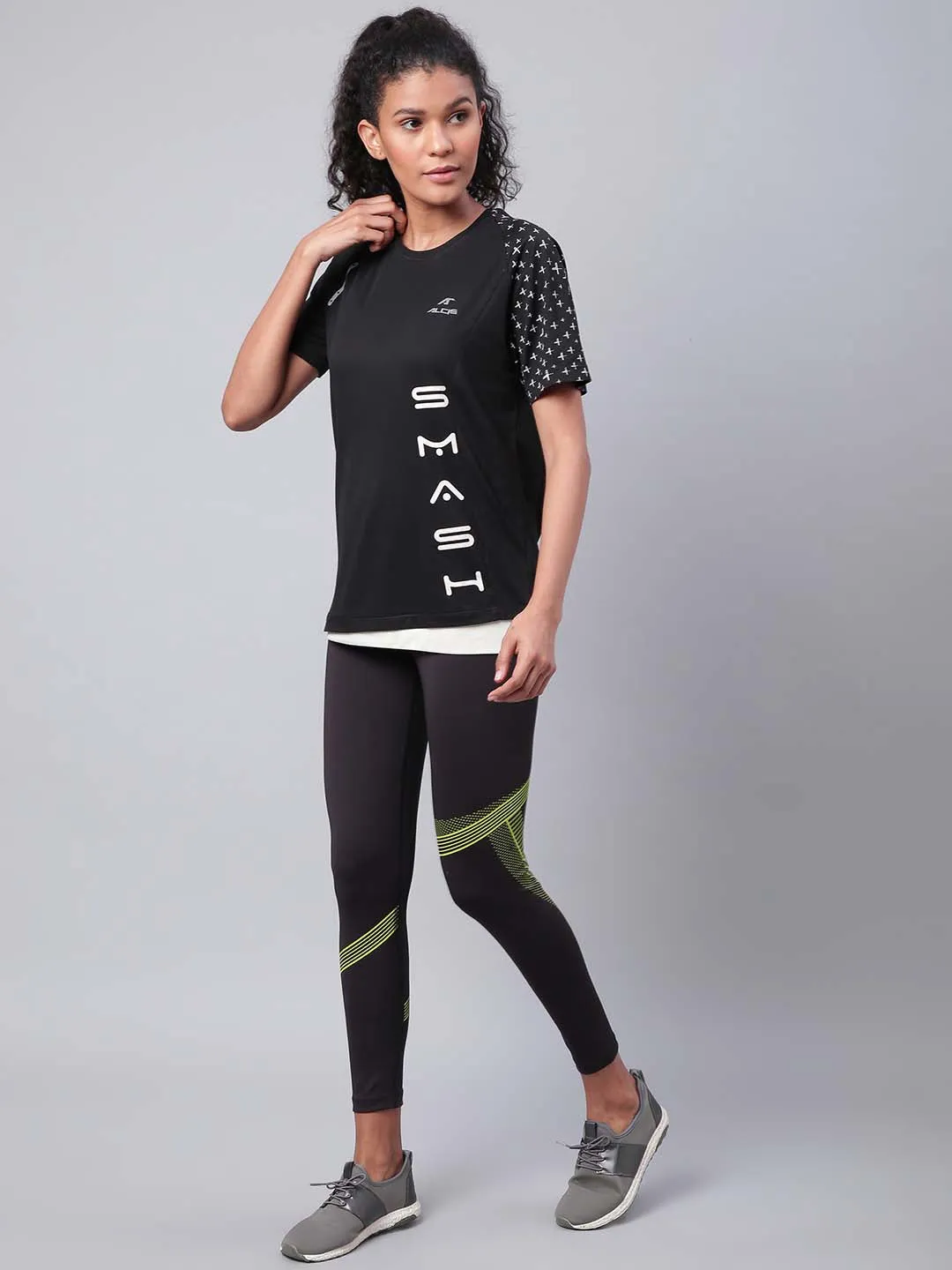 Alcis Women Black Solid Secure Fit Cropped Training Tights Petite Size Ultra Light