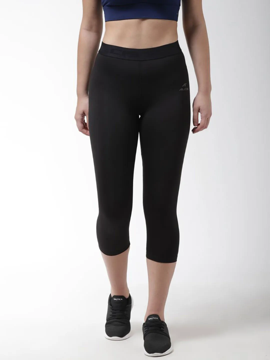 Lounge Outfit Minimalist Style Dance Practice Alcis Women Black Solid 3/4th Compression Training Tights