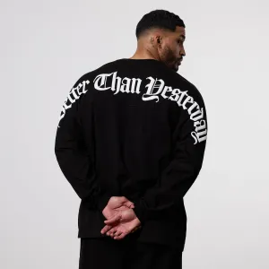Vanquish Dark Script Black Oversized Long Sleeve T-Shirt Tagless Neckline TexturedWeavePattern