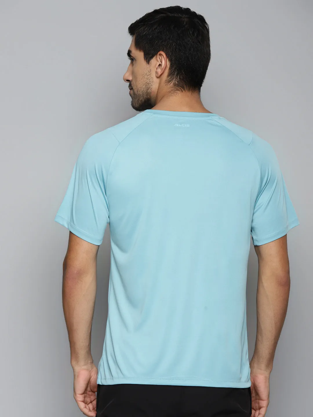 ALCIS Men Turquoise Blue Slim Fit Running T-shirt StaticFree Lining