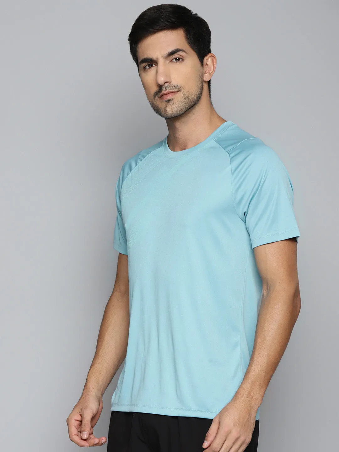 ALCIS Men Turquoise Blue Slim Fit Running T-shirt FadeResistant Dye Forest Air