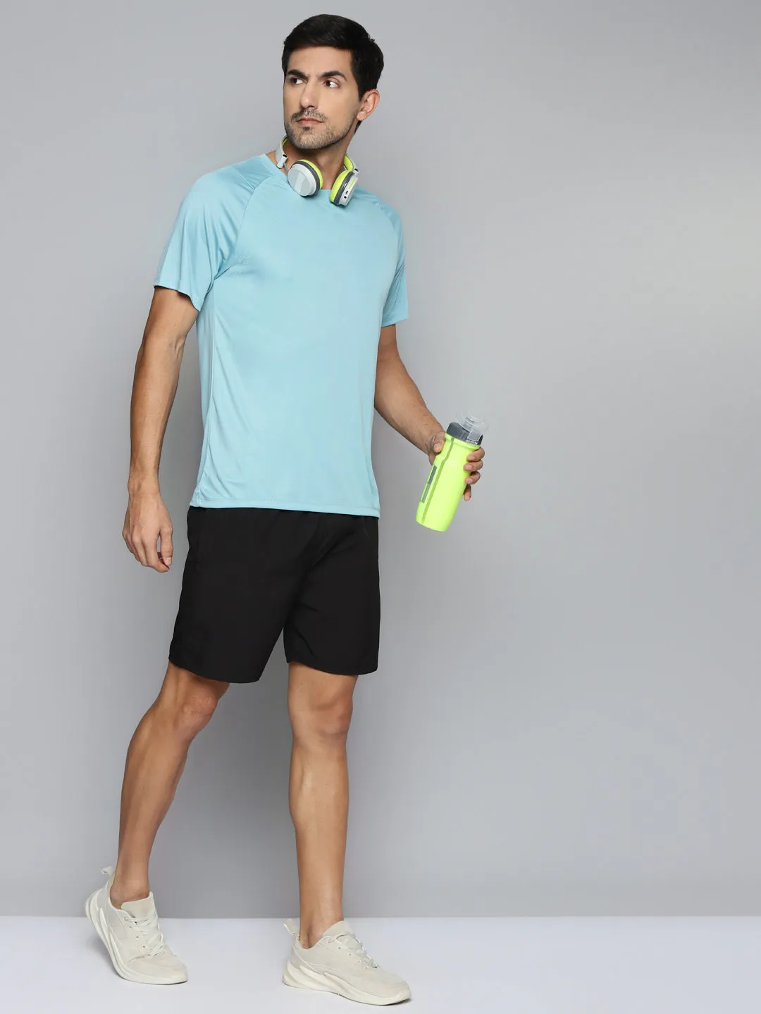 ALCIS Men Turquoise Blue Slim Fit Running T-shirt Brunch Fit