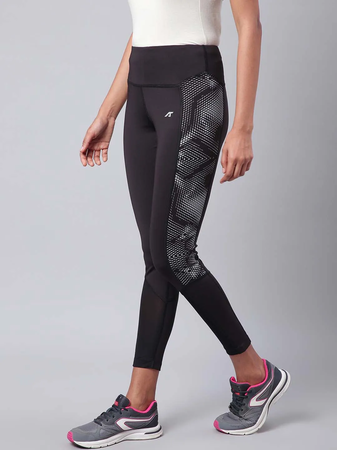 Alcis Women Black Solid Training Tights Full Coverage Fit Anti Static Material
