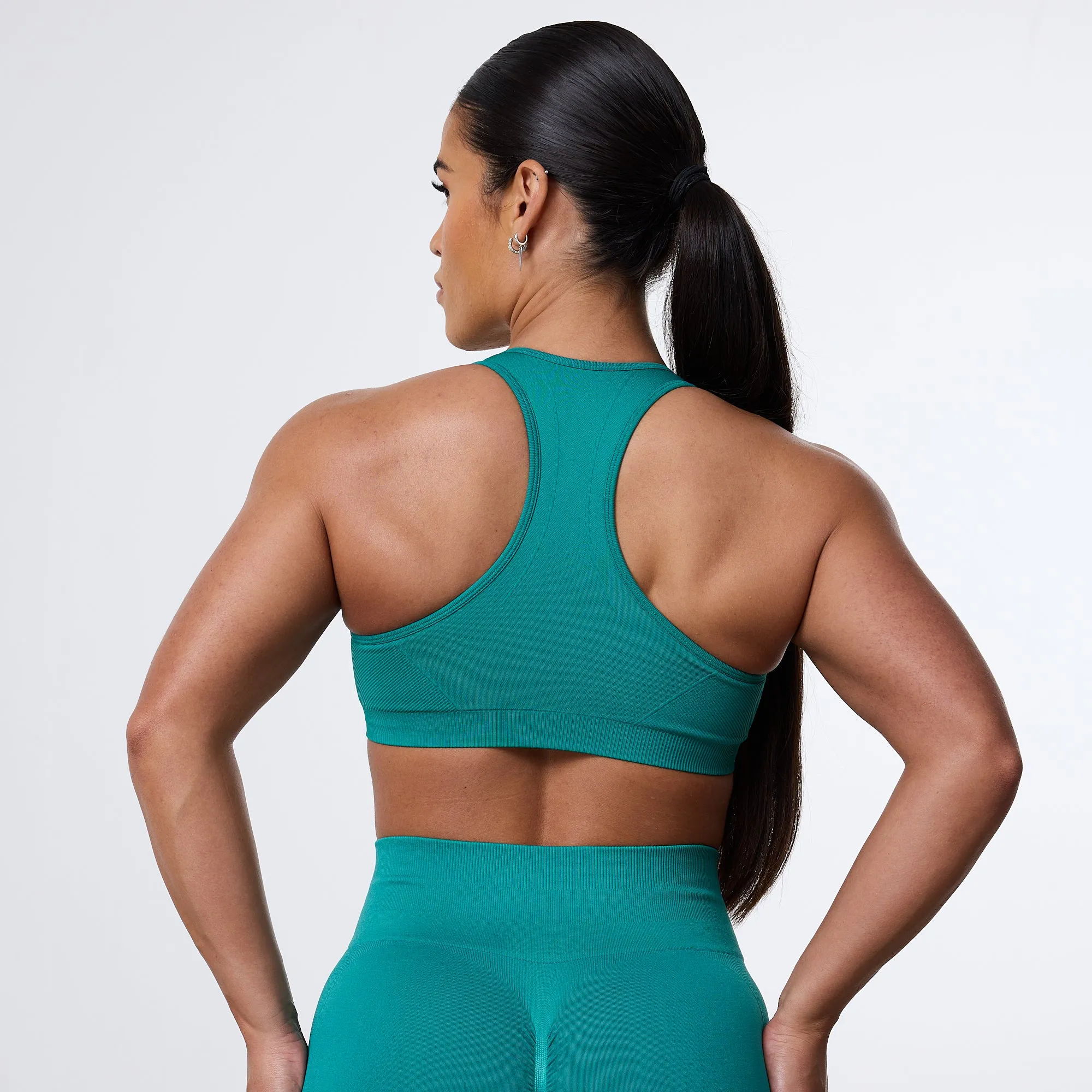Vanquish Elevate Seamless Emerald Teal Support Bra Nylon workout gear