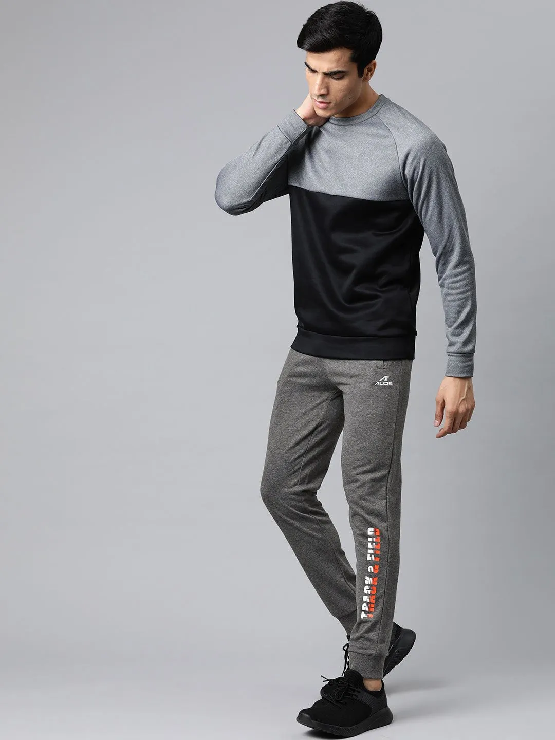 Barrel Waist Adjustable Belt Loops Alcis Men Charcoal Grey Solid Track Pants