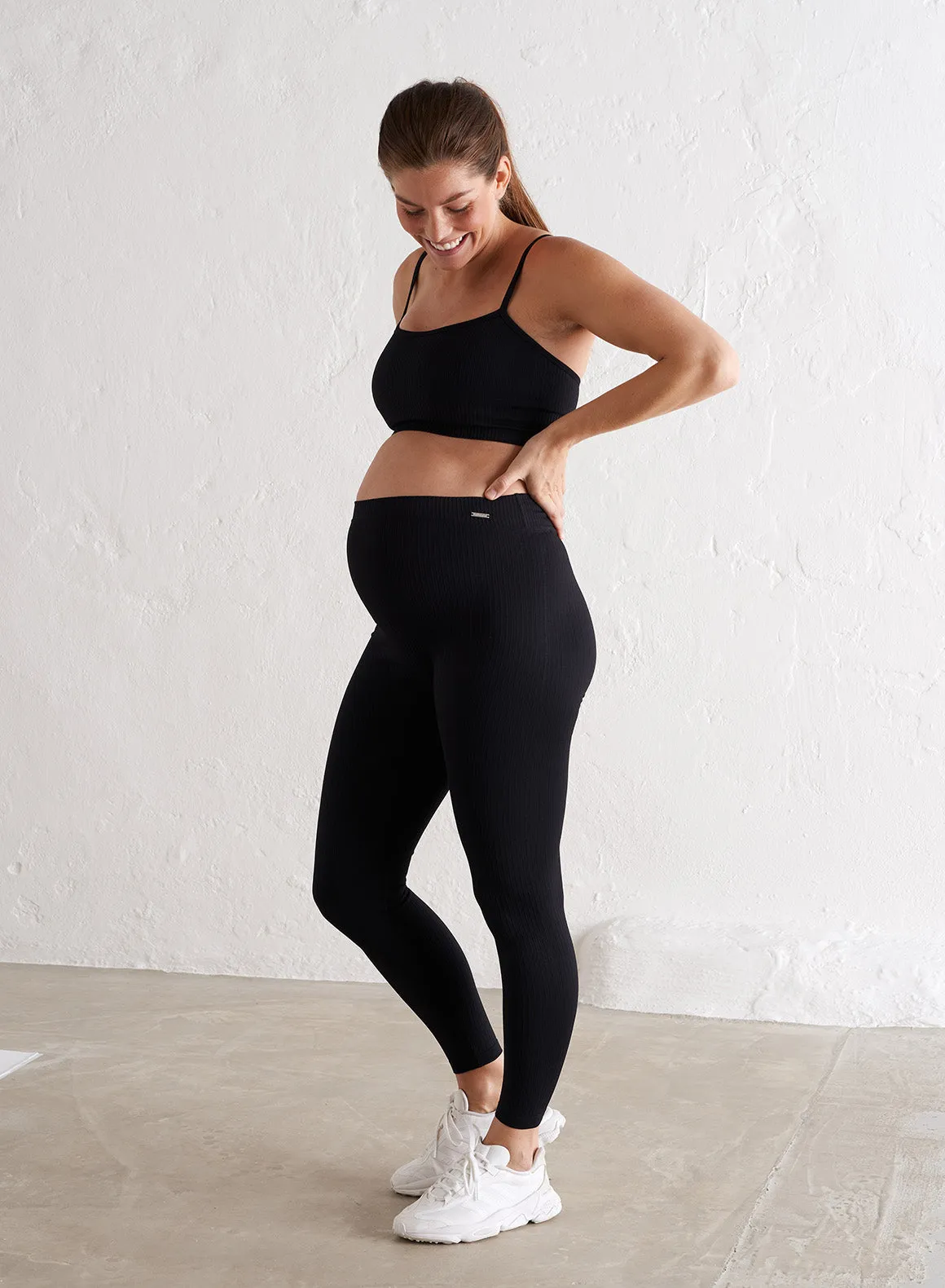Modern Street Black Maternity Ribbed Seamless Tights