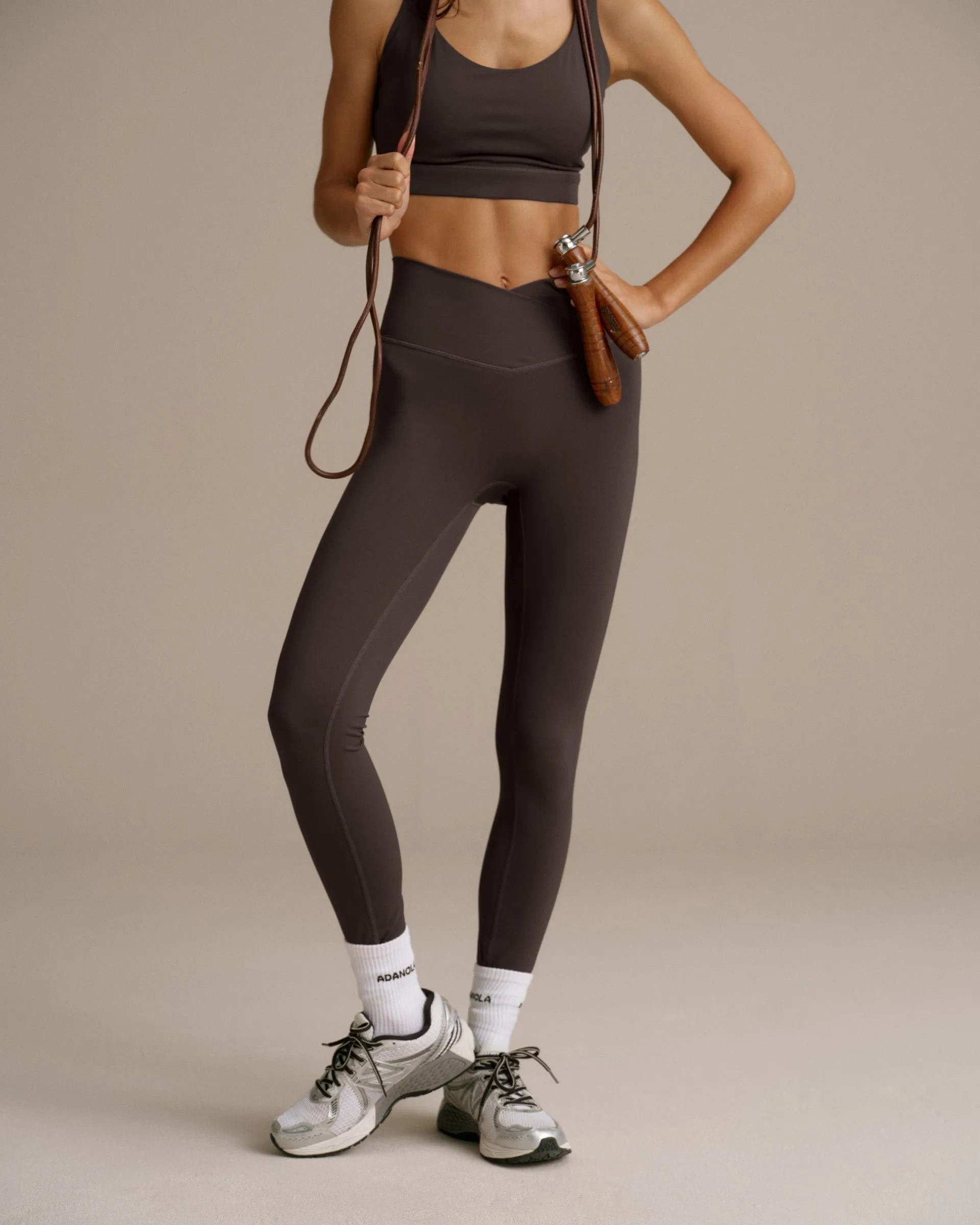Mesh Panel Park Run Power Fit Ultimate Wrap Over Leggings - Coffee Bean