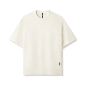0946. Waffle Knit Oversized Tee - Cream Layered Shoulder Design Dimensional Stability Weave