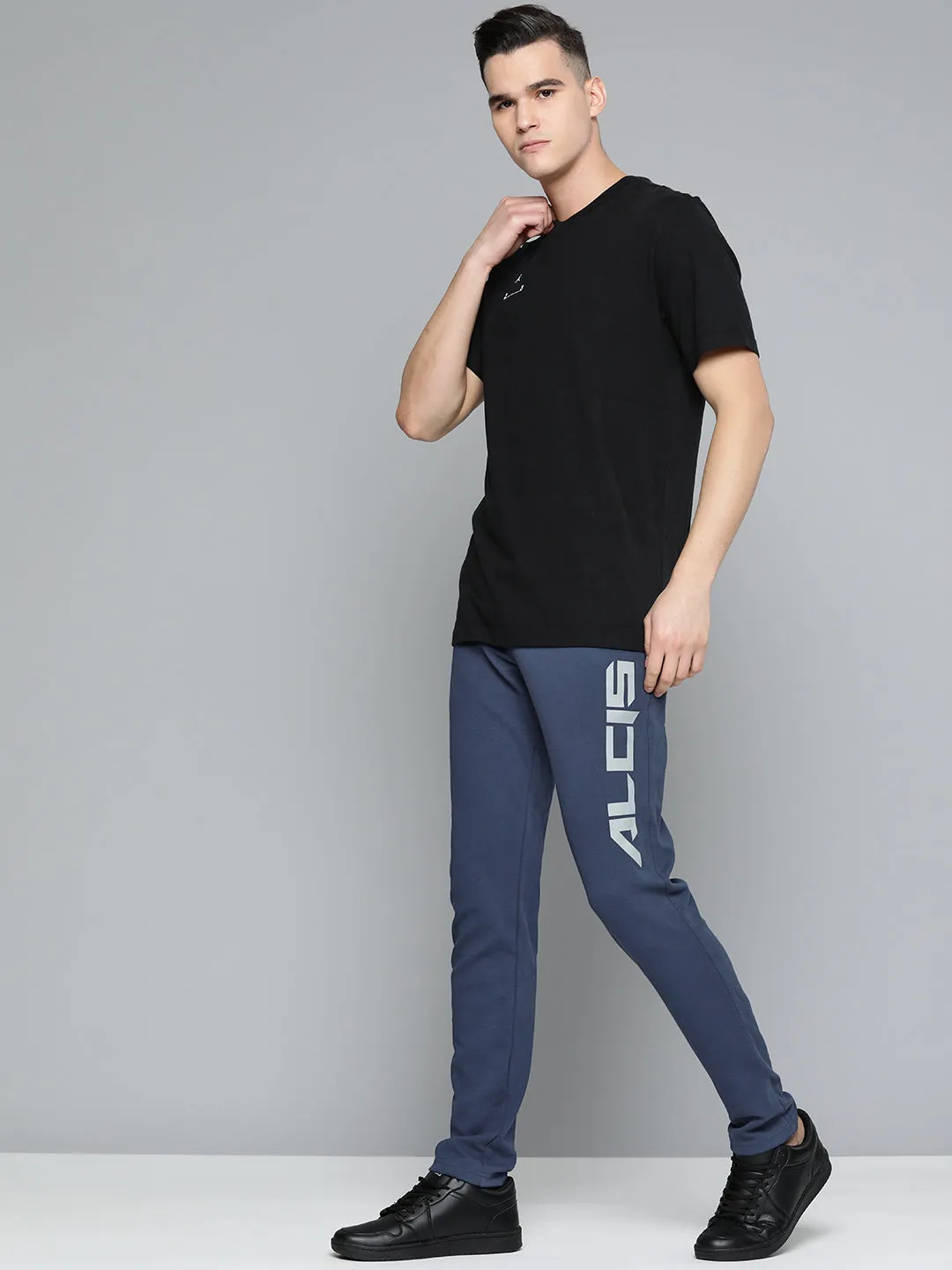 Alcis Men Navy Blue Solid Slim Fit Track Pants Smart Look Elastic Free Cuffs