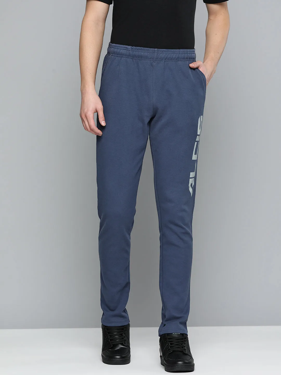 Alcis Men Navy Blue Solid Slim Fit Track Pants Secure Cuff Design RecycledMaterial