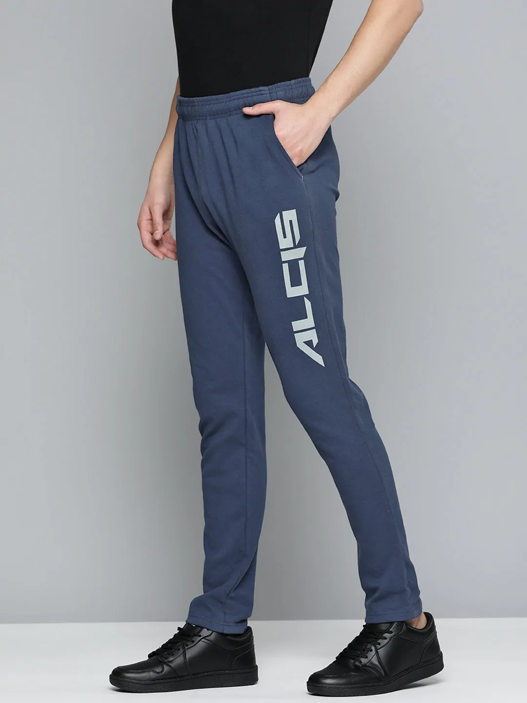 Ventilated Panels Alcis Men Navy Blue Solid Slim Fit Track Pants