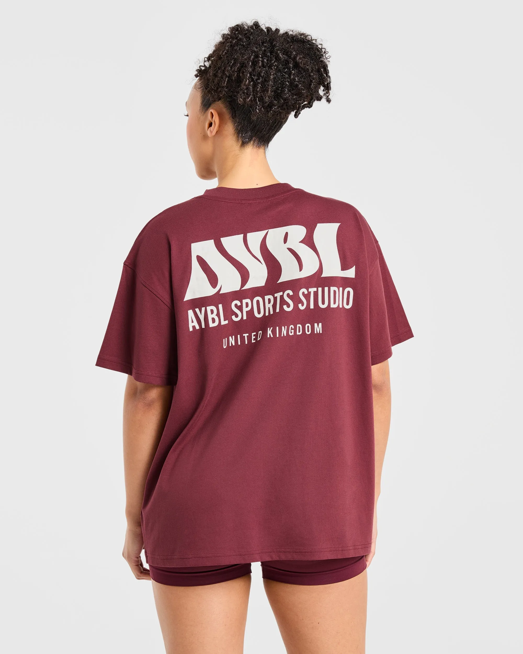 Anti Bacterial Treatment No Buckle Closure AYBL Sports Studio Oversized T Shirt - Burgundy