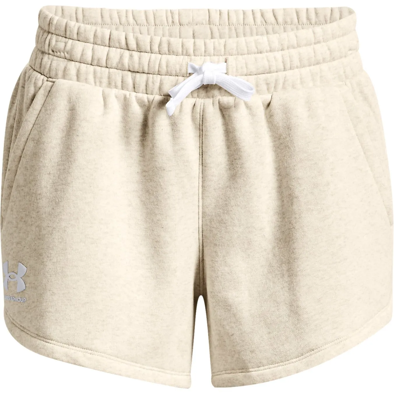Under Armour Rival Fleece Womens Training Shorts - Beige Cap Quick Access Pockets