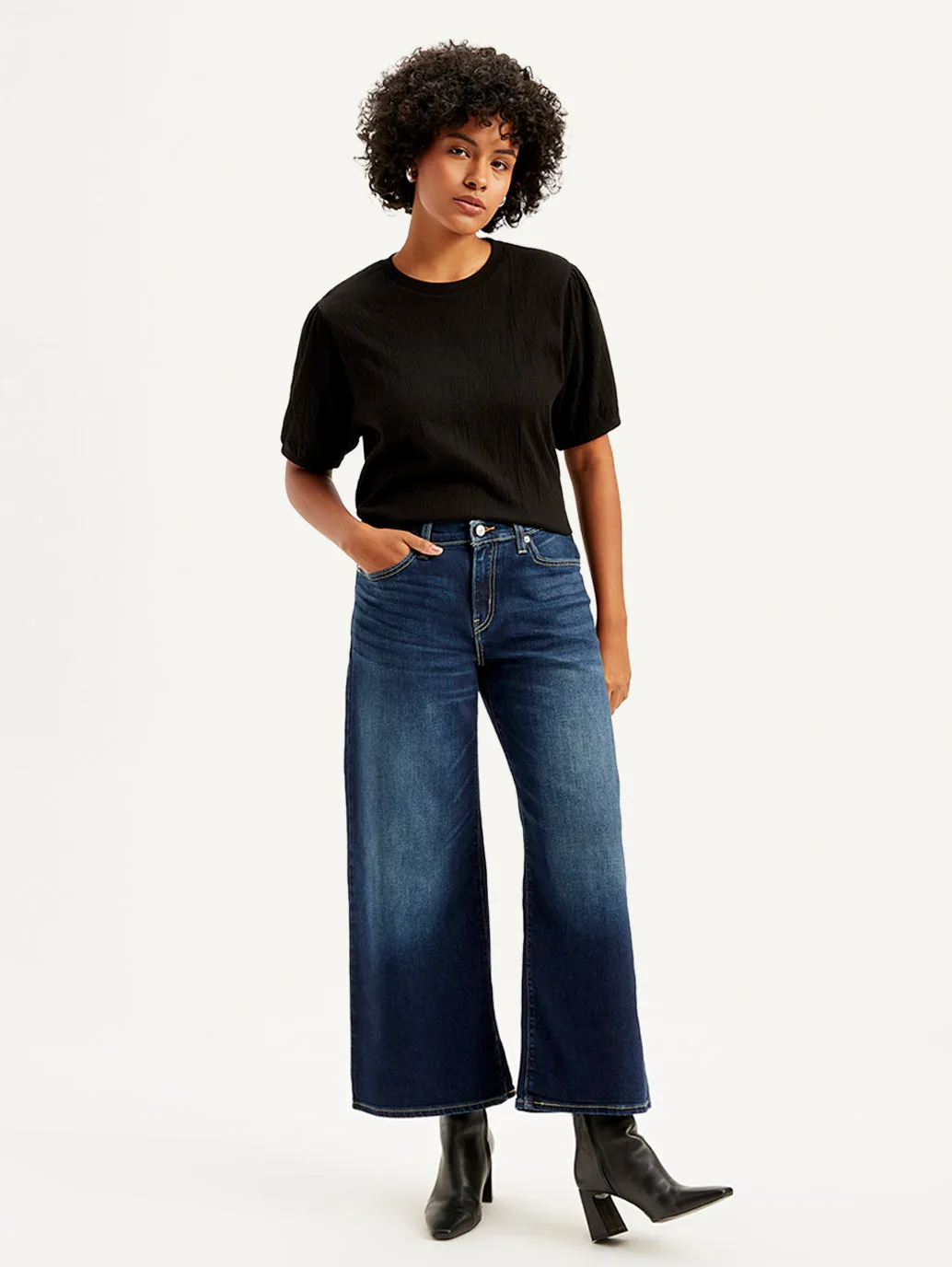 Unisex Attire Women's 94 Indigo Baggy Wide Leg Fit Mid Rise Jeans