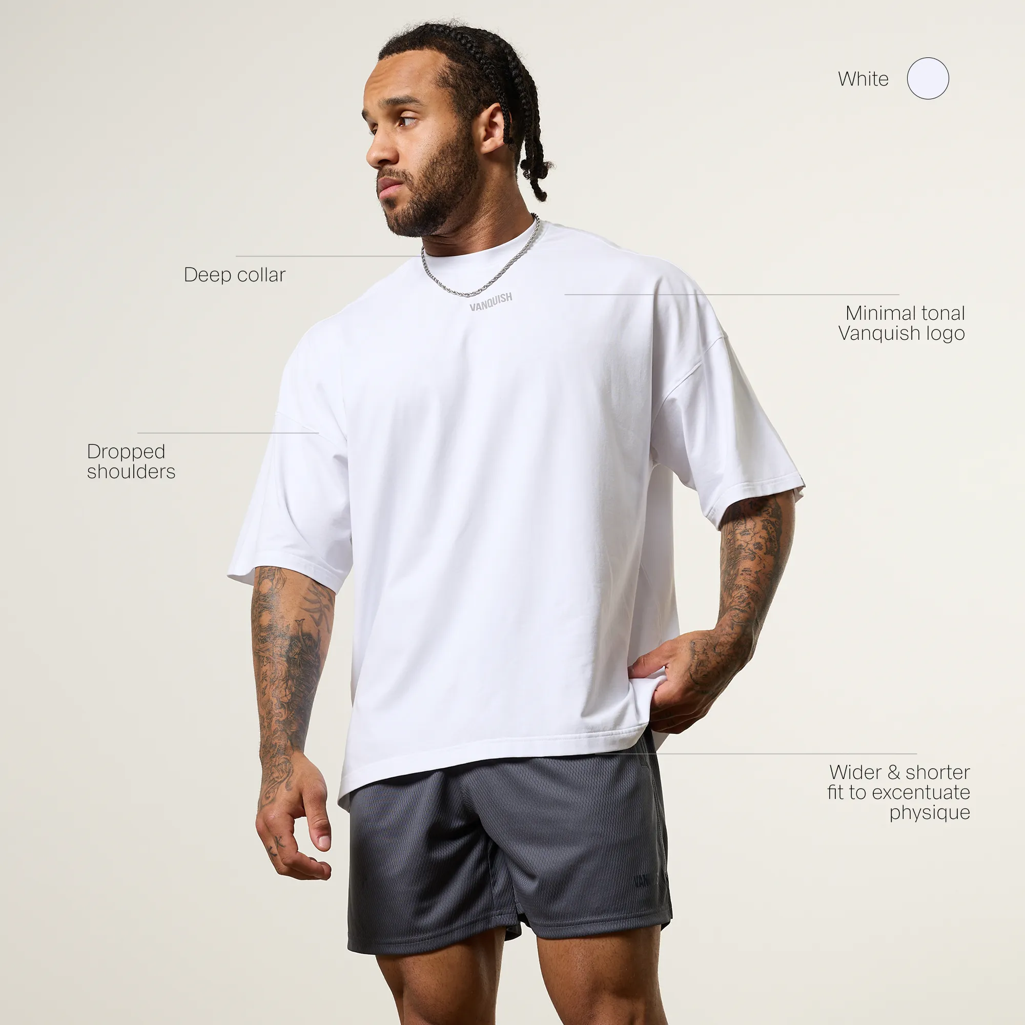 Vanquish Essential V2 White Oversized Boxy T Shirt Weekend Look