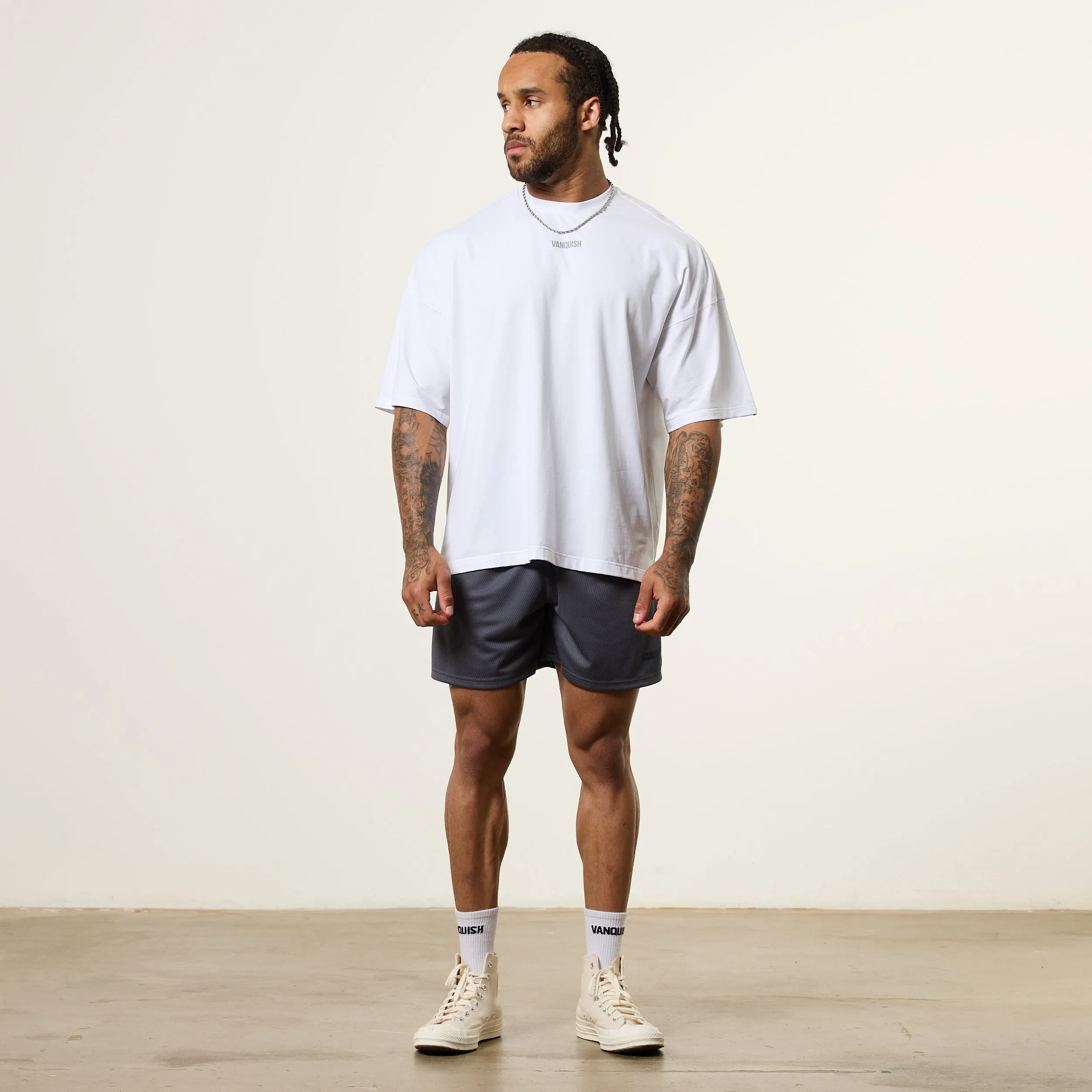Vanquish Essential V2 White Oversized Boxy T Shirt NonIrritating Fabric Low Impact Dye