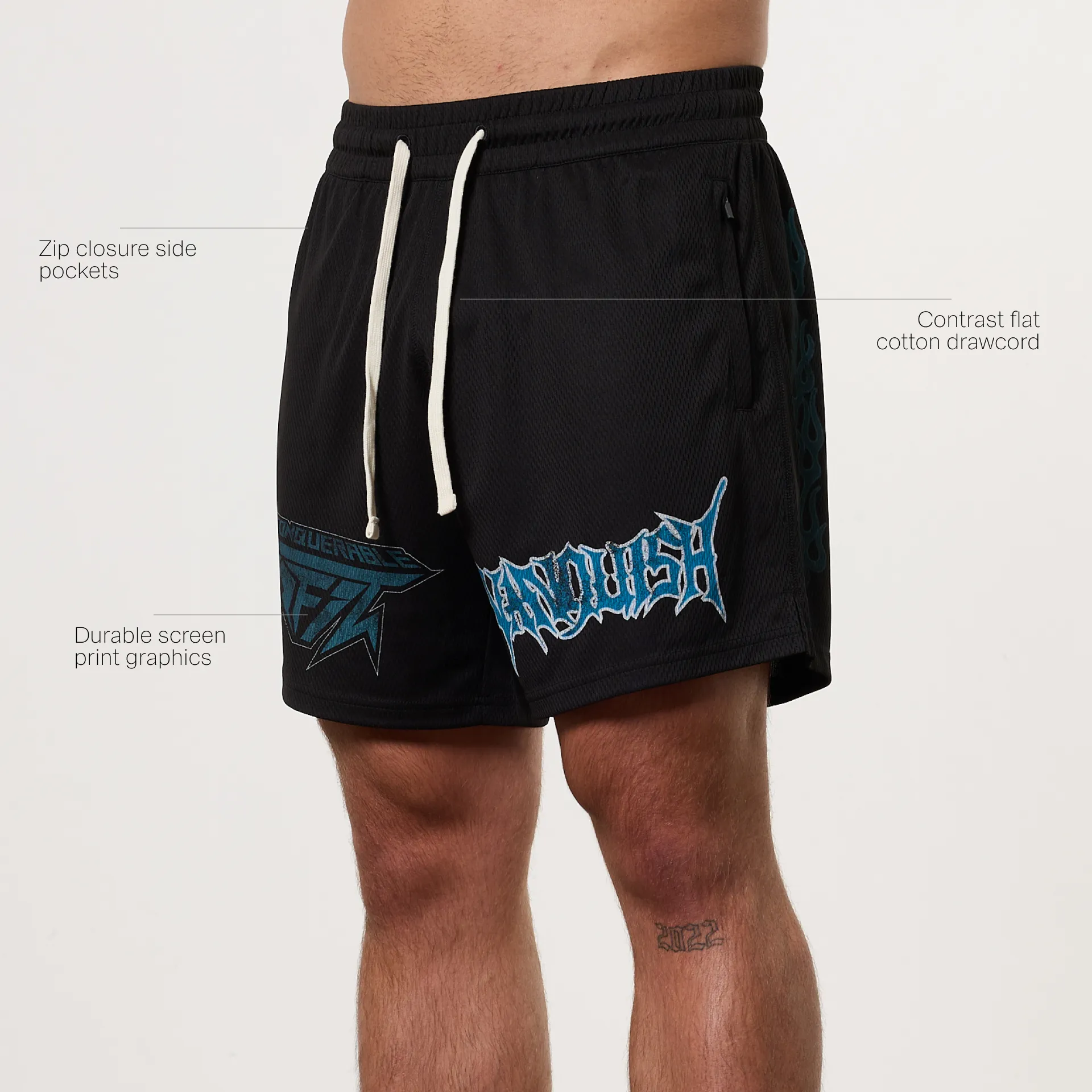 Vanquish Grunge Black Mesh Shorts quick-drying teenagers