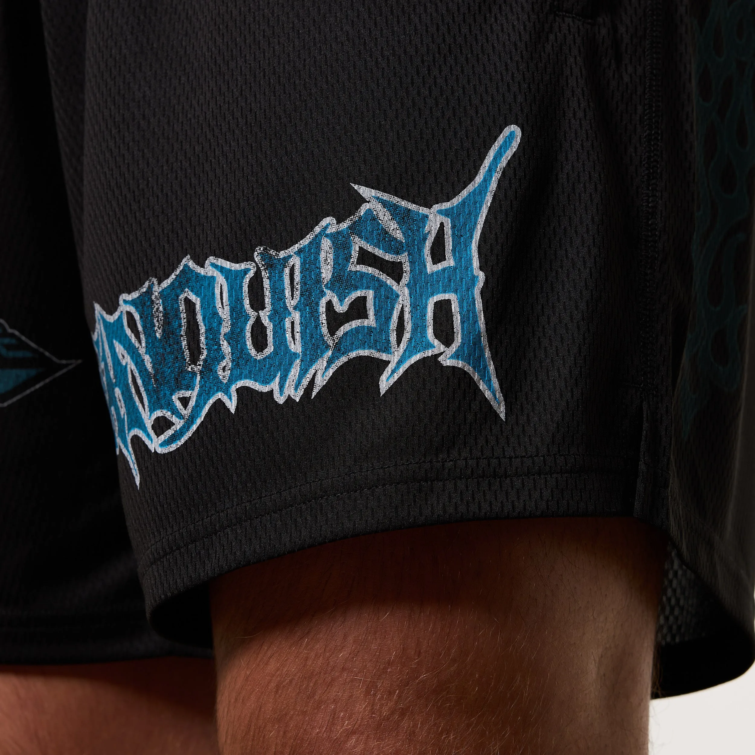 Vanquish Grunge Black Mesh Shorts Printed design