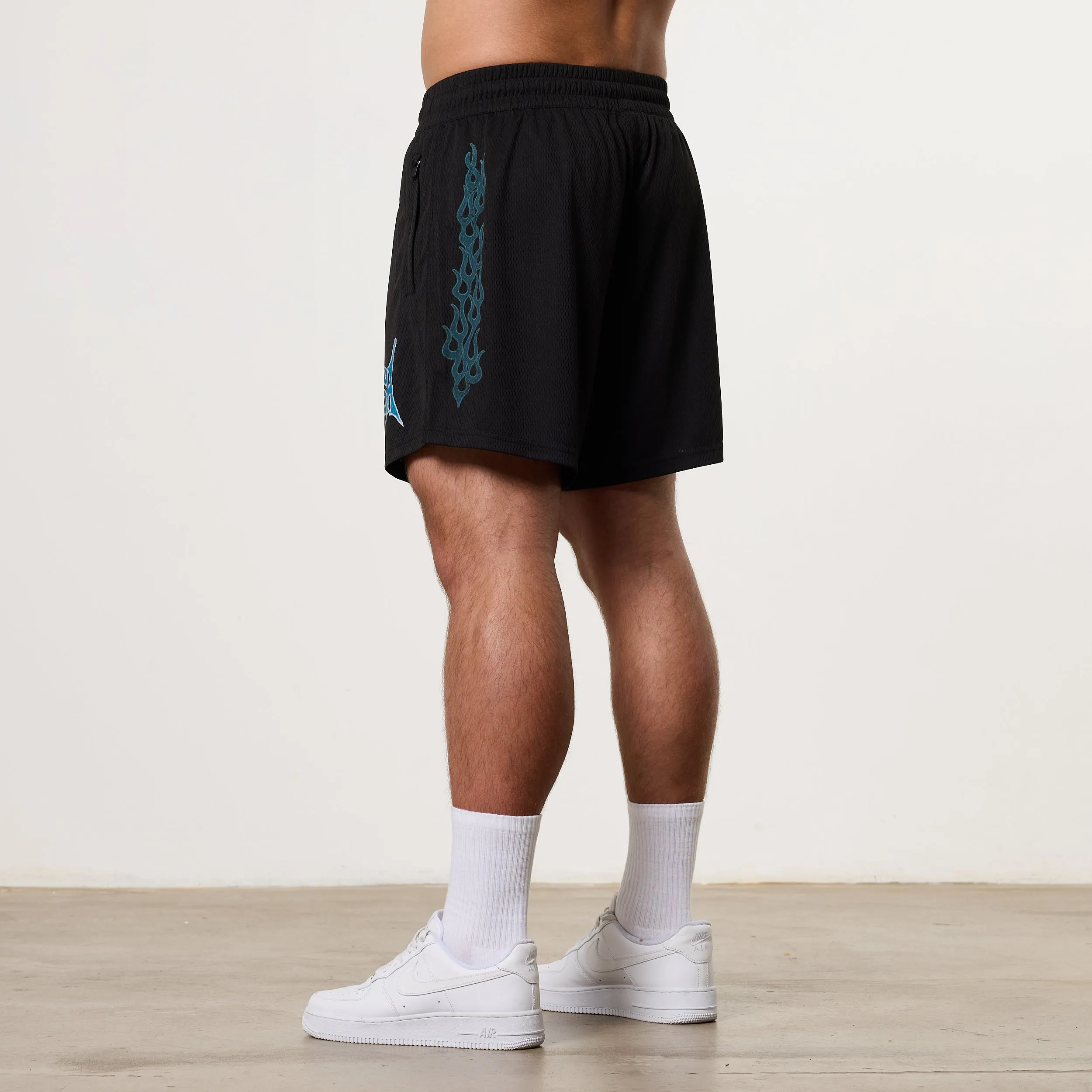 Vanquish Grunge Black Mesh Shorts striped shorts Gym apparel