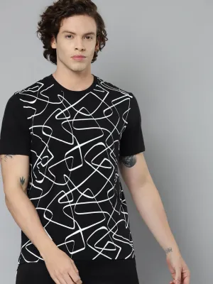 Alcis Men Black White Printed Slim Fit Running T-shirt Breezy Fit