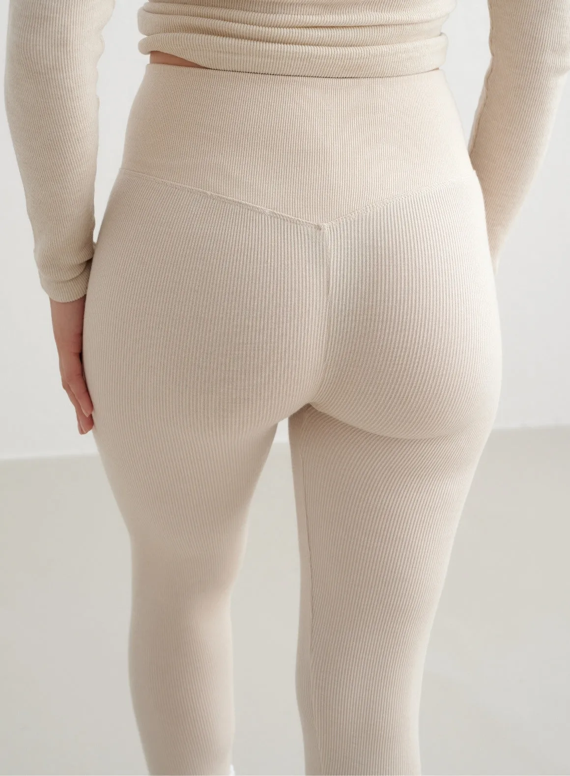 Caf?? Au Lait Ribbed Wool Leggings Cool Season Flexible Hem