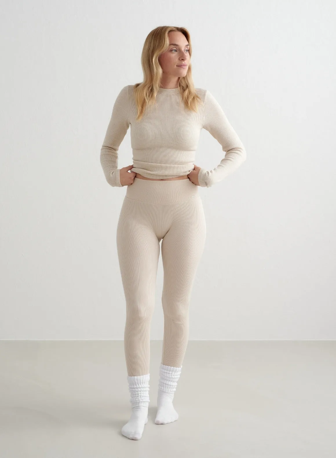 Caf?? Au Lait Ribbed Wool Leggings Home Ready