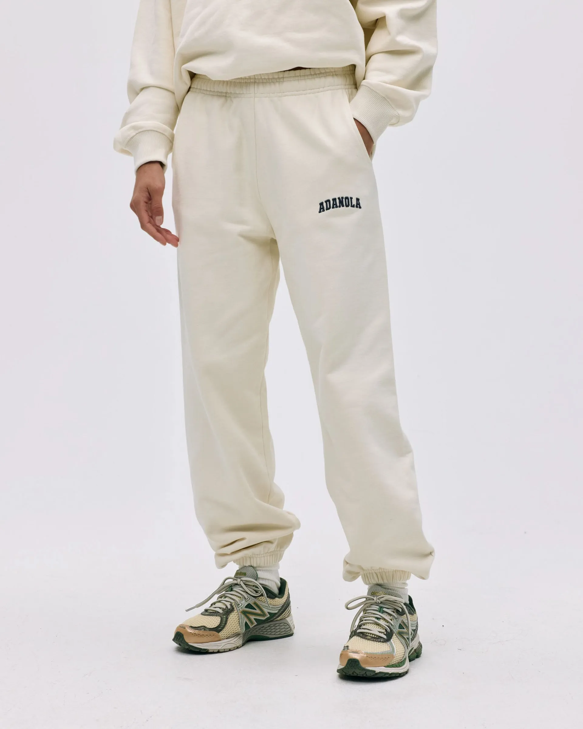 Varsity Sweatpants - Marshmallow White/Midnight Blue Solid shade Basic Stretch