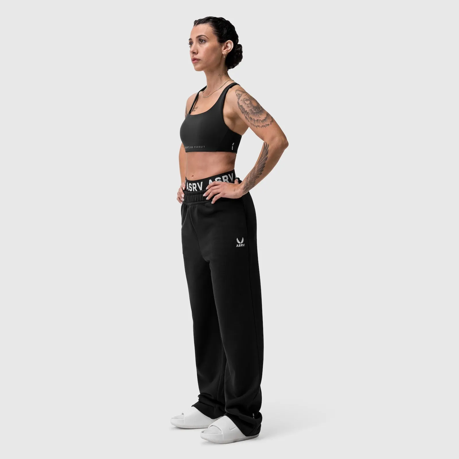 W034. Sorona? Terry Straight Leg Sweats - Black Flexible Style All Occasion