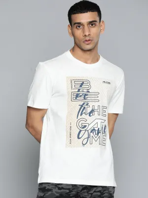 Drive Core Alcis Men White & Beige Typography Printed Slim Fit T-shirt