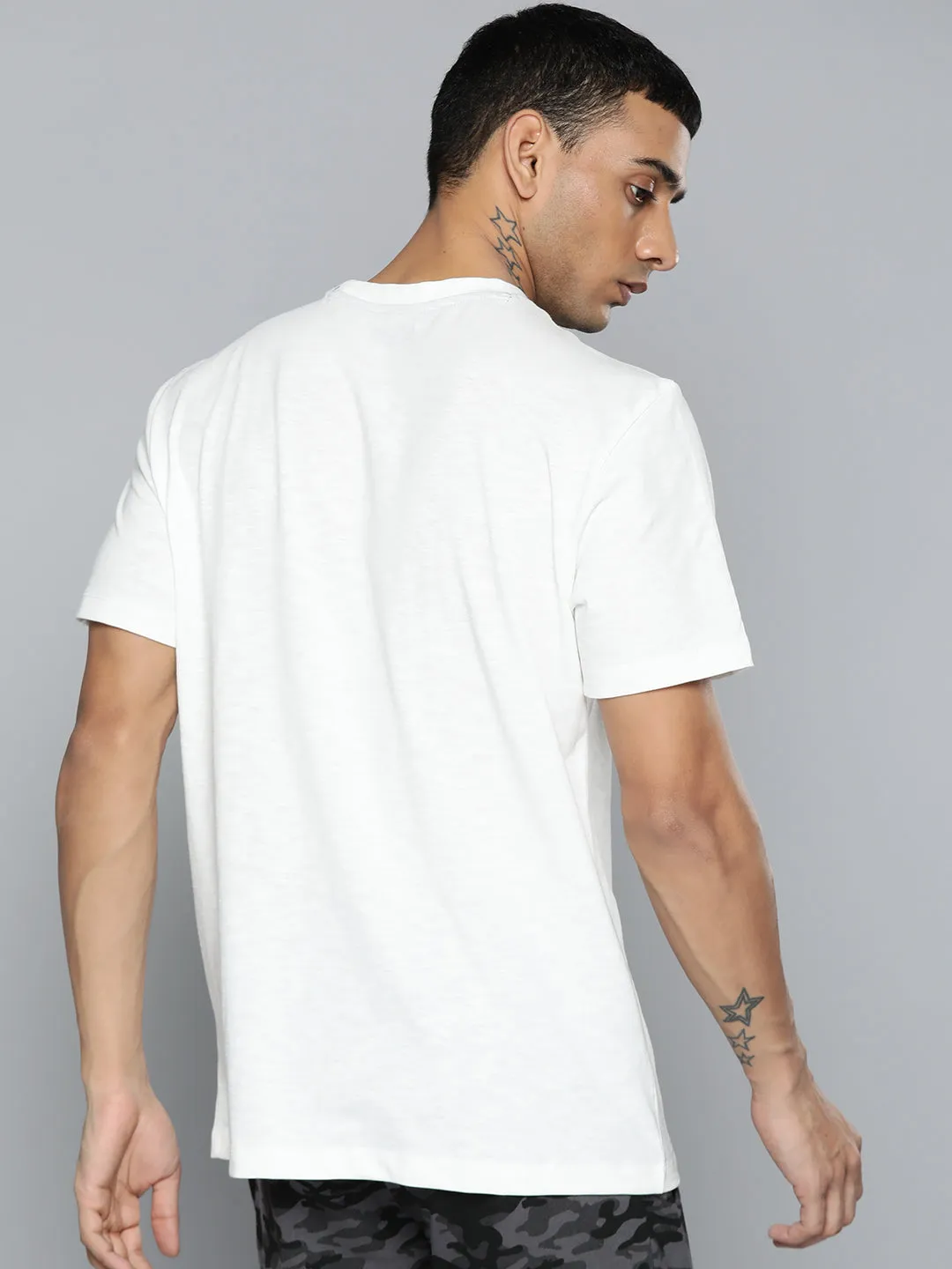 Alcis Men White & Beige Typography Printed Slim Fit T-shirt Japan Neat Travel Light