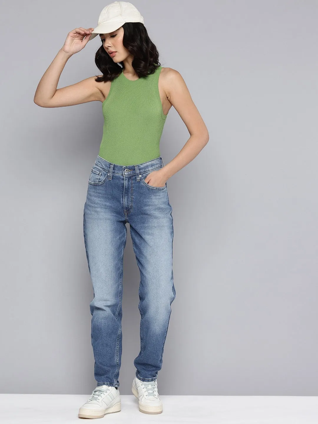 Life Ready General Option Women's 80s Mom Blue Loose Fit Mid Rise Jeans